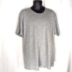 RAG & BONE Men's Grey Heather Classic Cotton Tee Raw Edge Neck Logo Tab on Hem